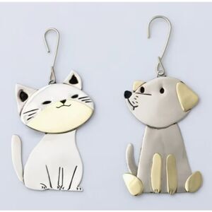 Stainless Steel and Gold Cat & Dog Dangle Earrings